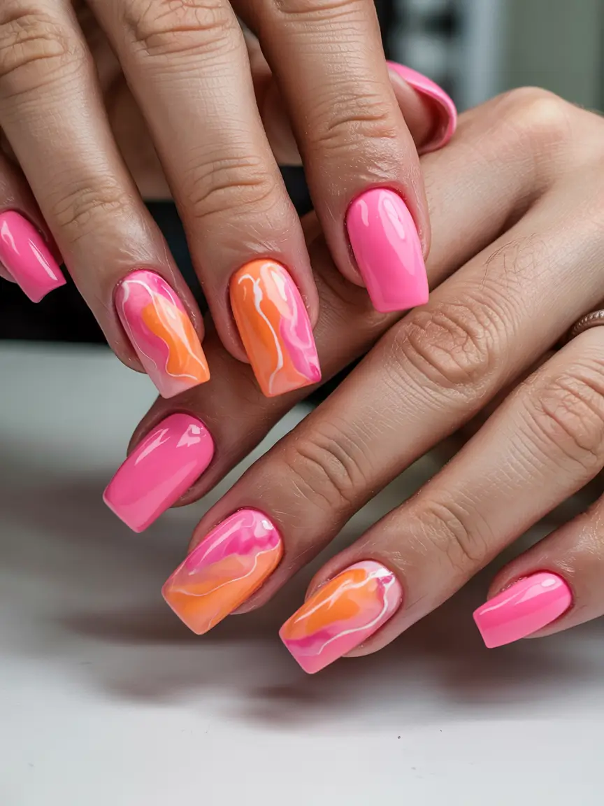 Winter 2025–2026 Nails Ideas Sunset Candy Swirl