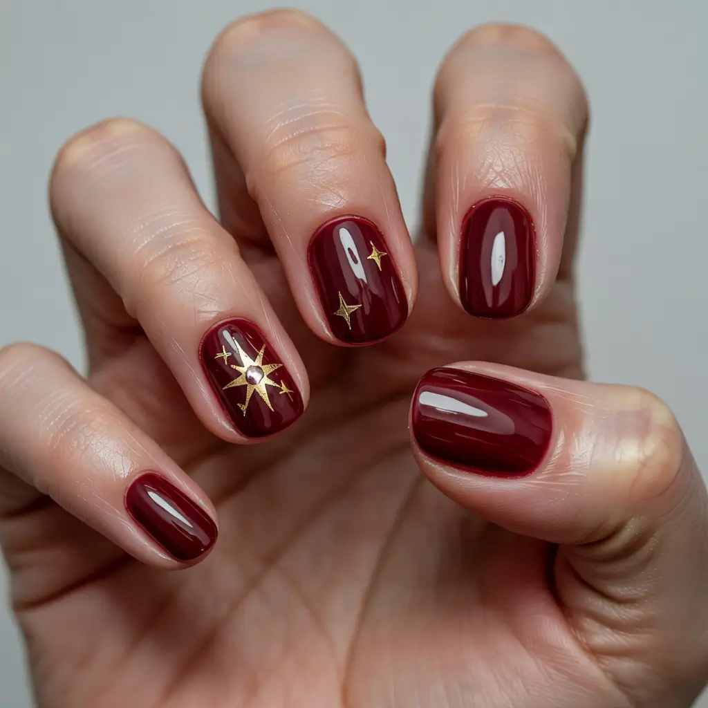 Winter 2025–2026 Nails Ideas Garnet Star Charm