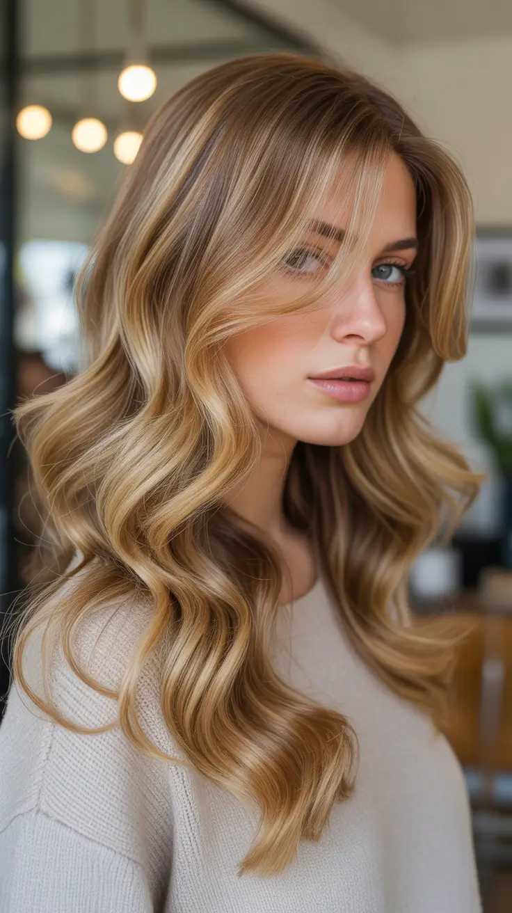 Winter 2025–2026 Trending Hair Colors Golden Balayage Waves
