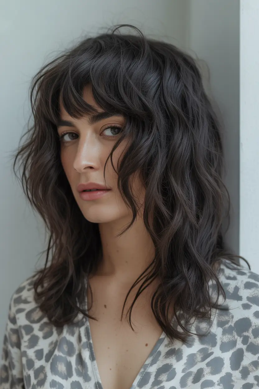 Winter 2025–2026 Trending Hair Colors Dark Shag with Tousled Texture