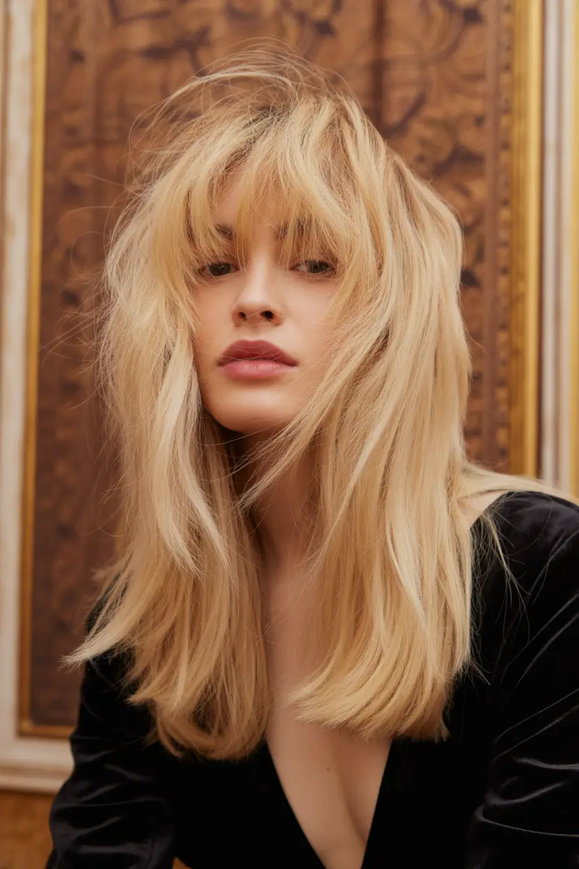 Winter 2025–2026 Trending Hair Colors Long Blonde Fringe Layers