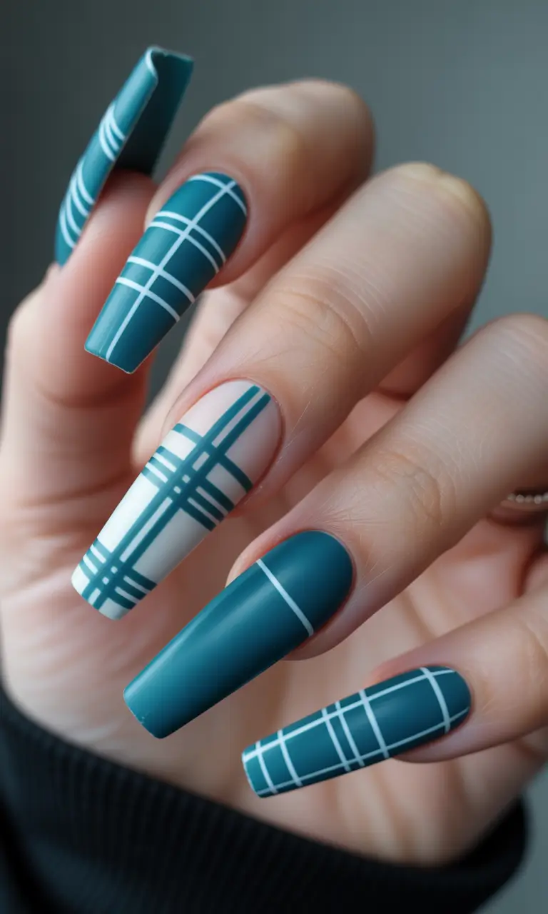 Winter-Gel-Nails-Ideas-2025-2026 Winter-Tartan-Touch