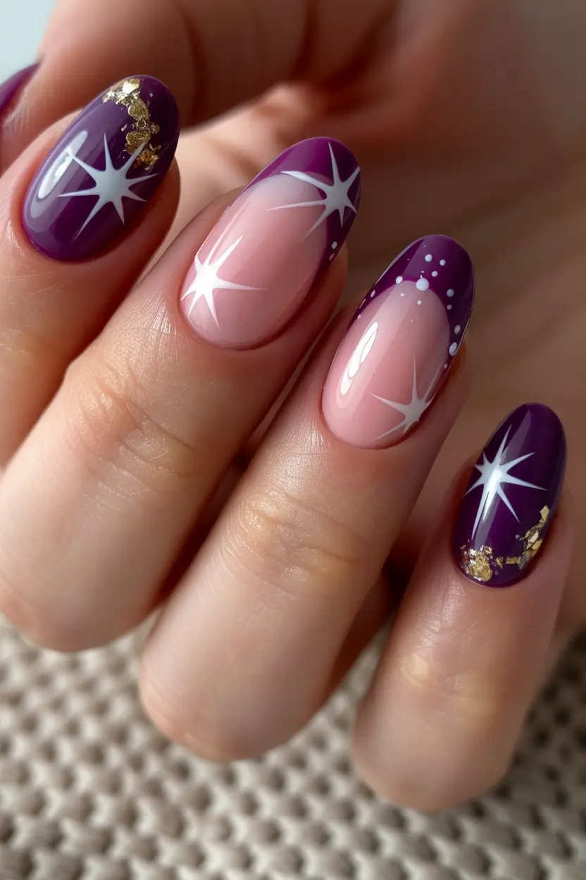 Winter-Gel-Nails-Ideas-2025-2026 Galaxy-Spark-French