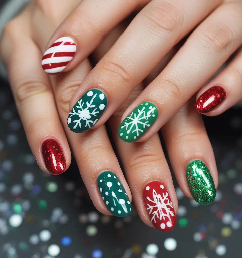 Winter-Gel-Nails-Ideas-2025-2026 Holiday-Spirit-Pop