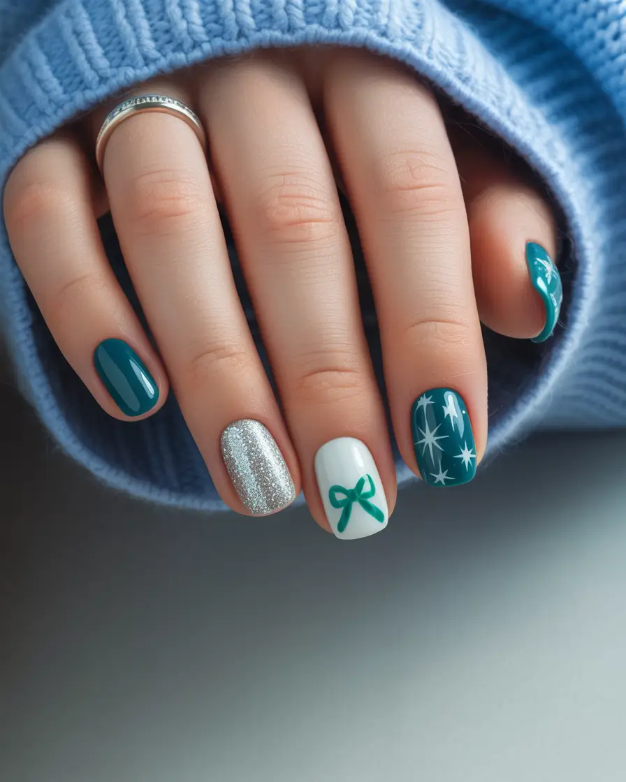 Winter-Gel-Nails-Ideas-2025-2026 Frosted-Gift-Bow