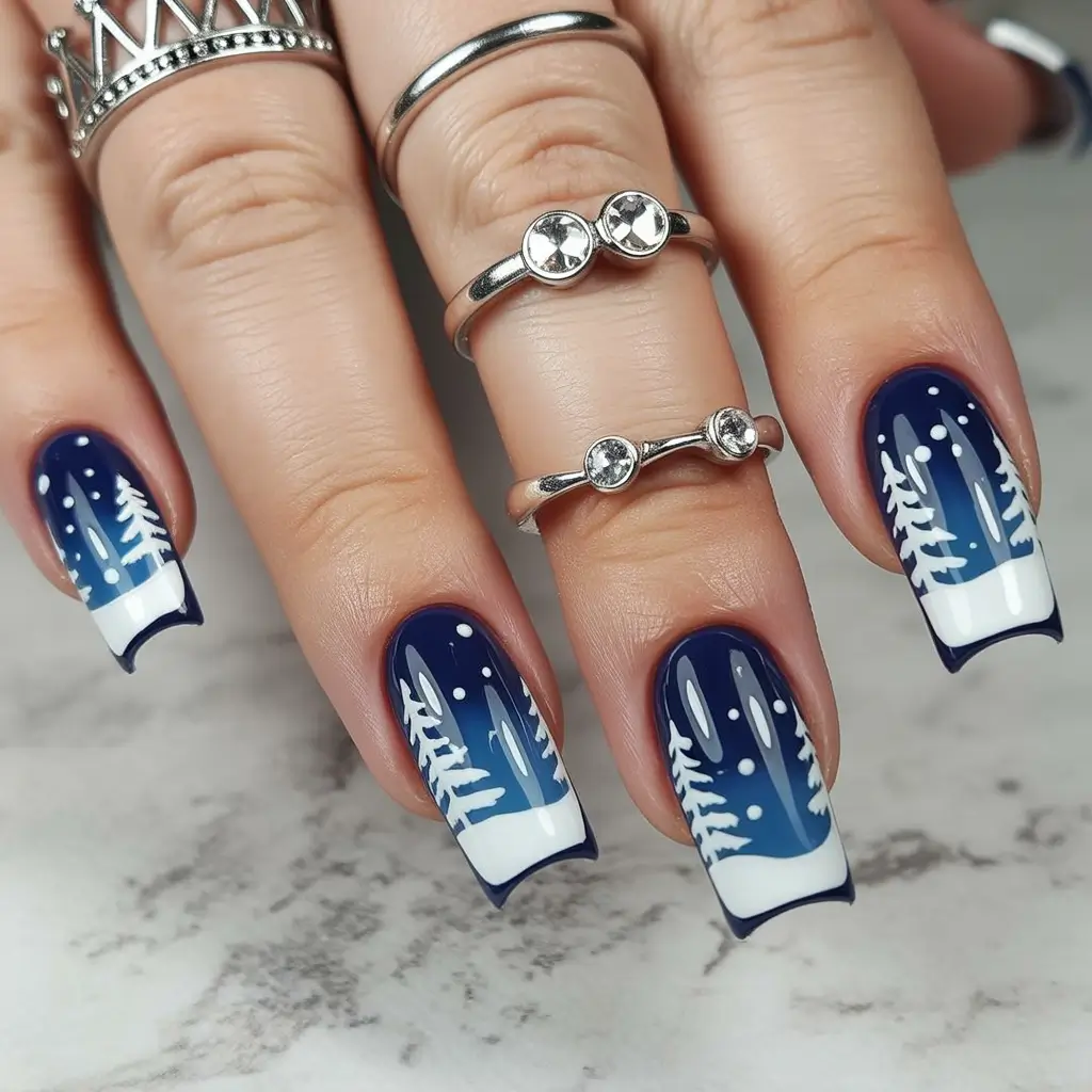 Winter-Gel-Nails-Ideas-2025-2026 Midnight-Forest