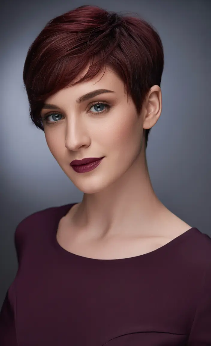 Winter Haircuts and Colors 2025–2026 Mahogany Pixie