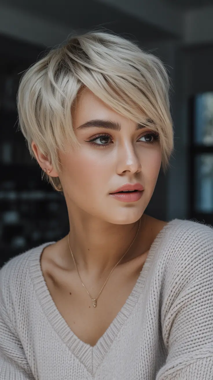 Winter Haircuts and Colors 2025–2026 Layered Blonde Pixie