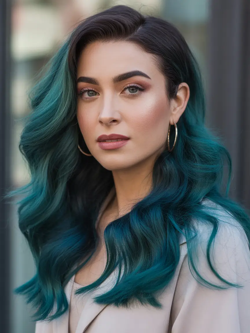 Winter Haircuts and Colors 2025–2026 Deep Teal Waves