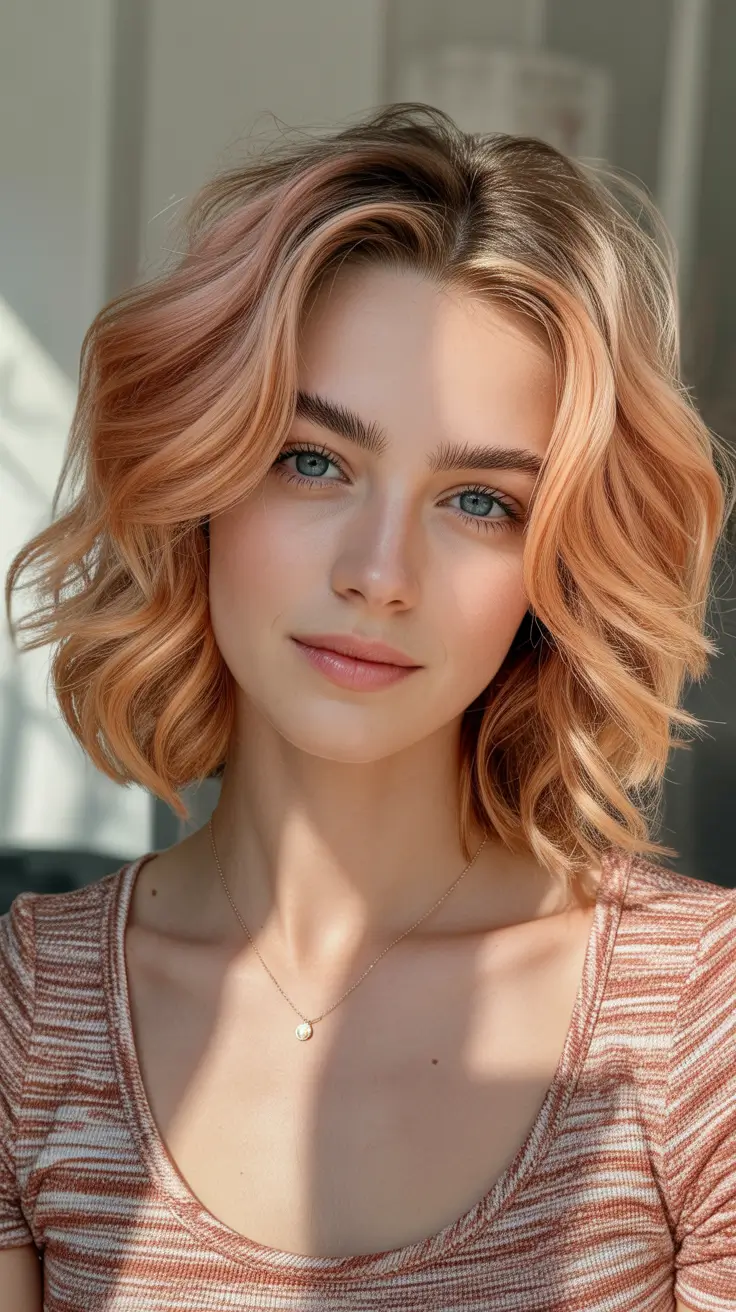 Winter Haircuts and Colors 2025–2026 Peach Blonde Wavy Bob