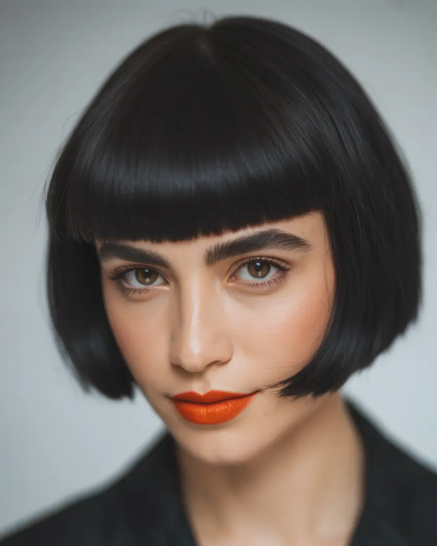 Winter Haircuts and Colors 2025–2026 Jet Black Blunt Bob