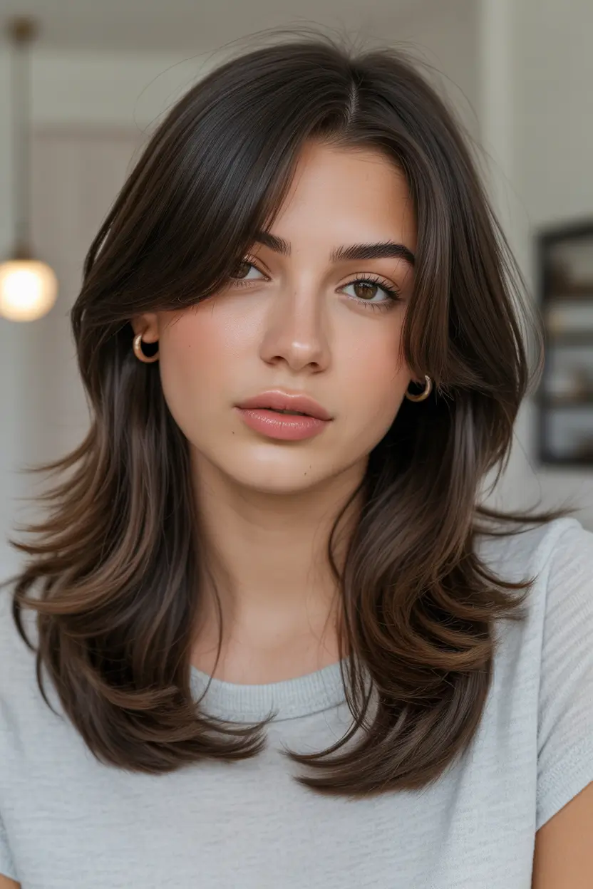 Winter Haircuts and Colors 2025–2026 Feathered Medium Layers