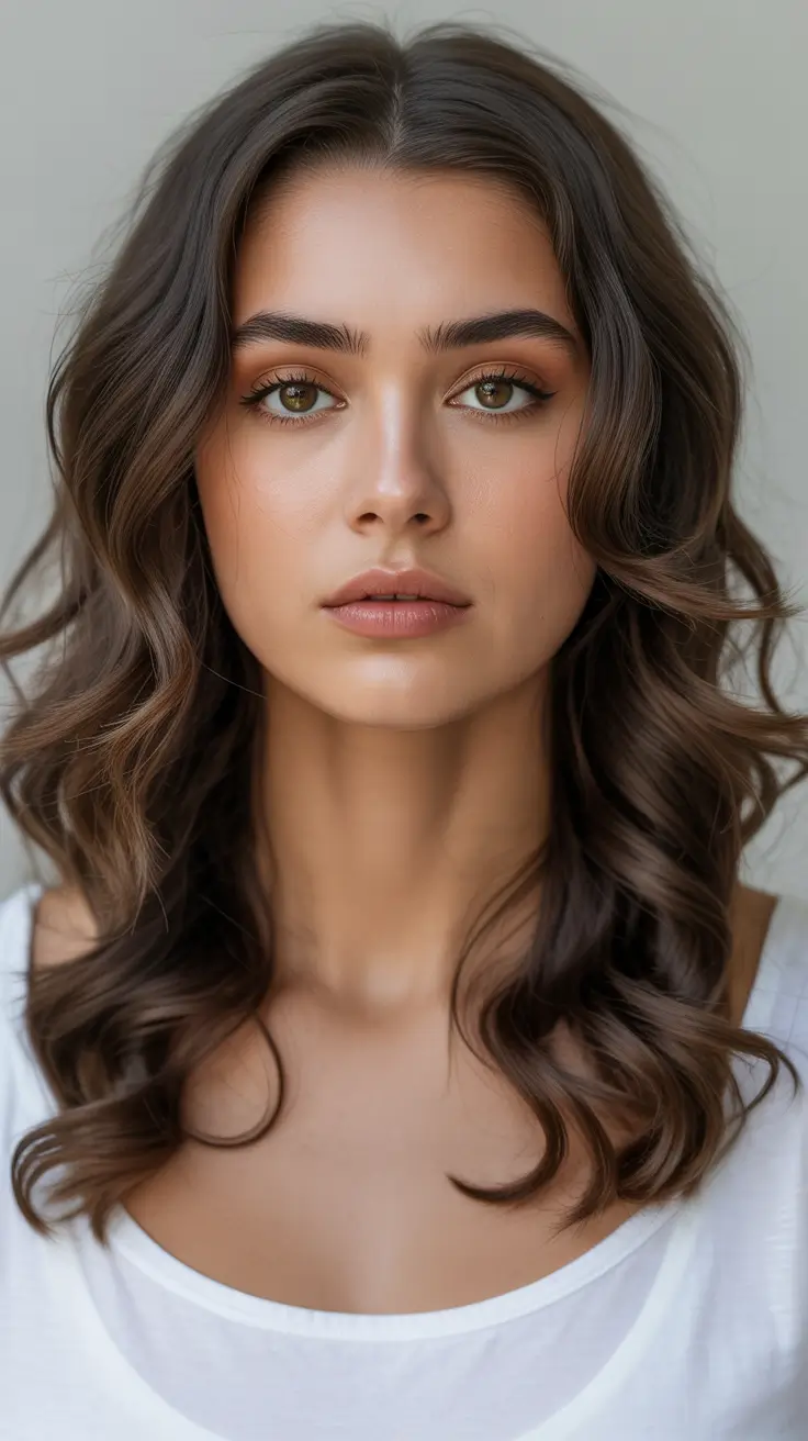 Winter Haircuts for Round Faces 2025–2026 Loose Chocolate Waves