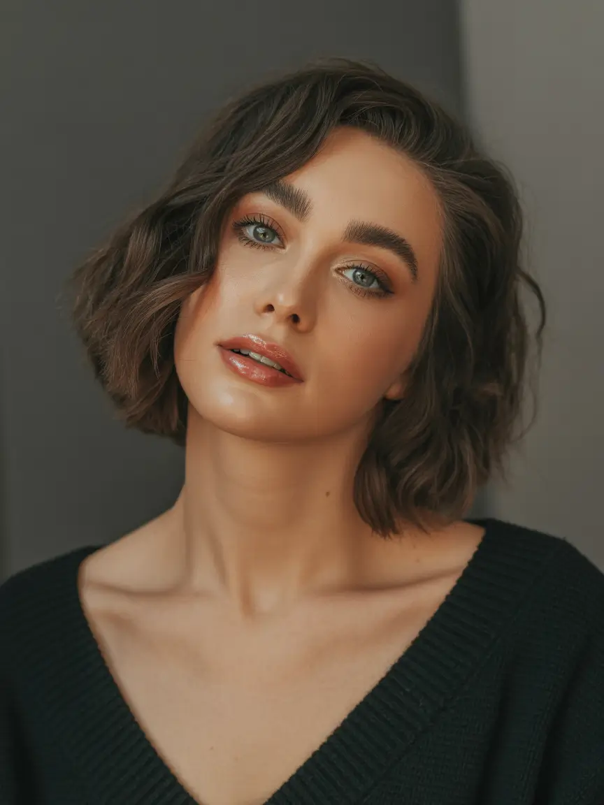Winter Haircuts for Round Faces 2025–2026 Soft Wavy Bob