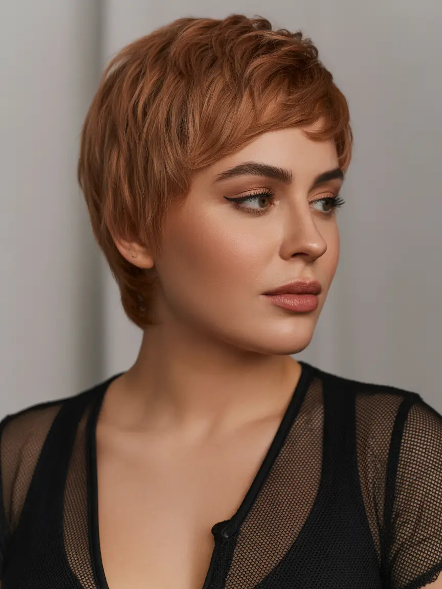 Winter Haircuts for Round Faces 2025–2026 Short Textured Pixie