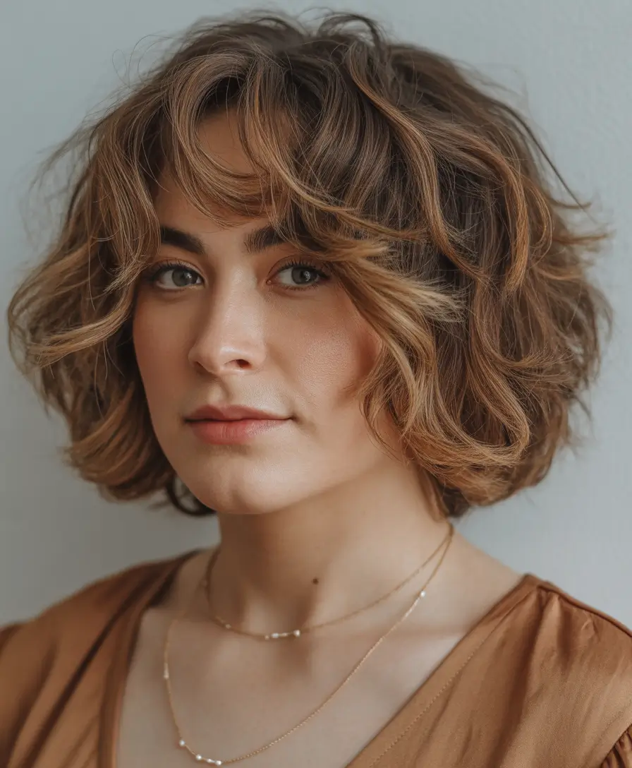 Winter Haircuts for Round Faces 2025–2026 Curly Shag Bob