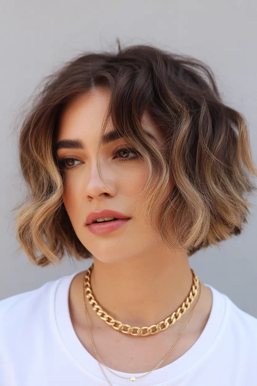 Winter Haircuts for Round Faces 2025–2026 Textured Short Bob