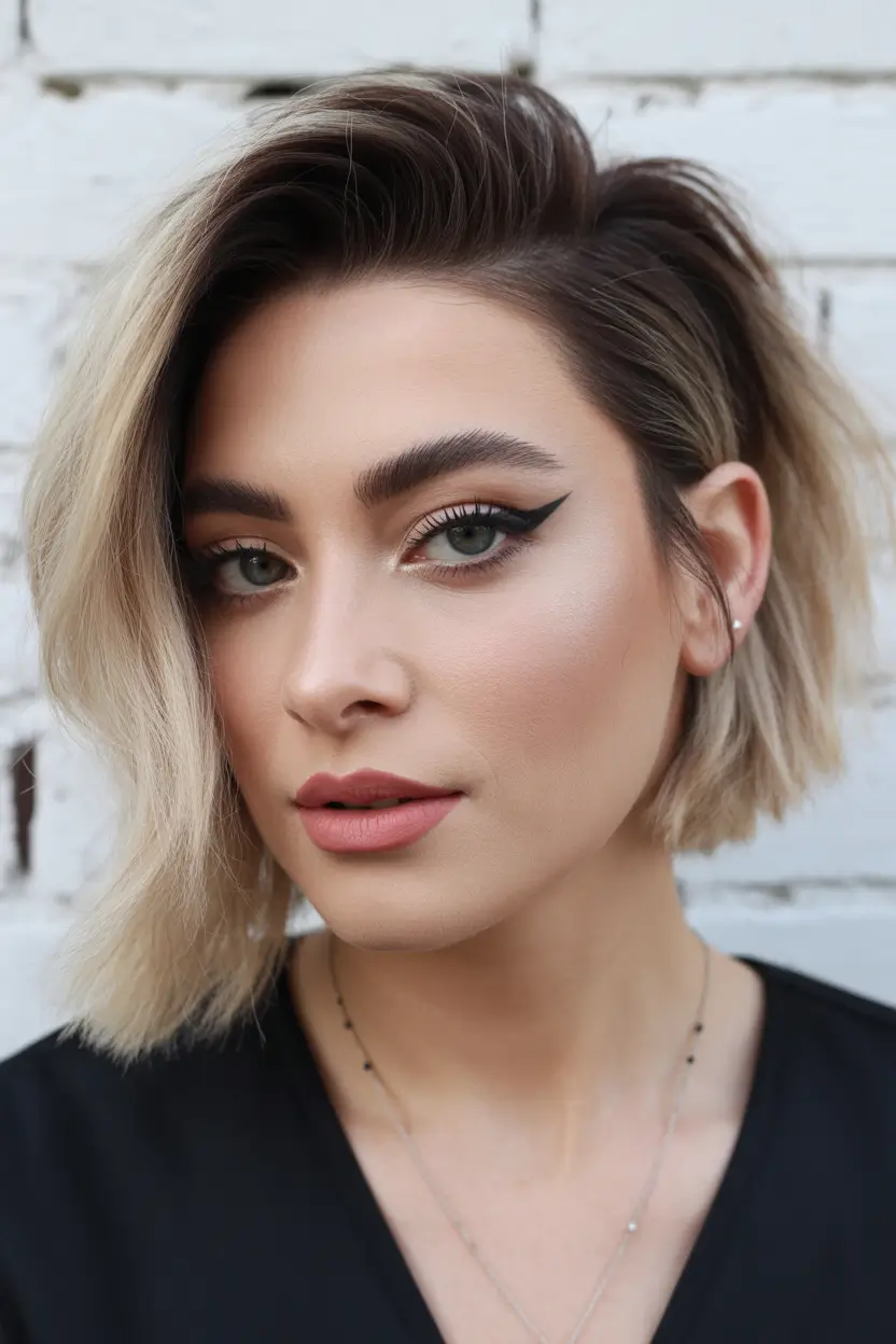 Winter Haircuts for Round Faces 2025–2026 Asymmetrical Bob with Side Volume