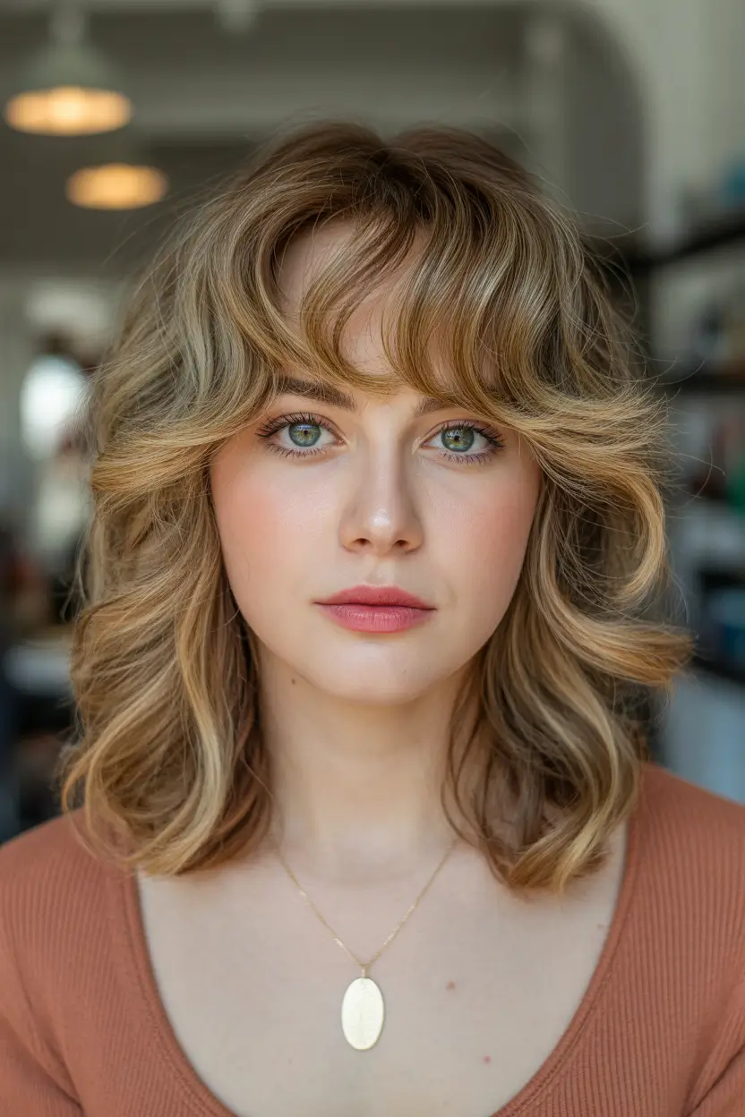 Winter Haircuts for Round Faces 2025–2026 Butter Blonde Shaggy Bob