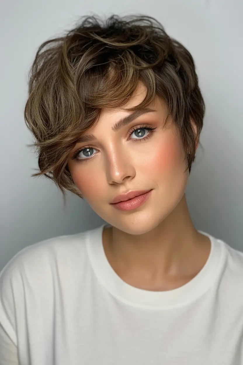 Winter Haircuts for Round Faces 2025–2026 Soft Textured Pixie Cut