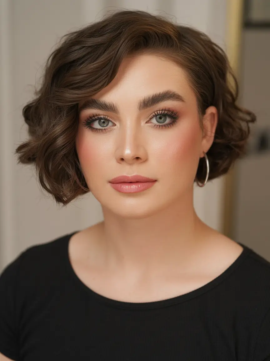 Winter Haircuts for Round Faces 2025–2026 Curled Bob with Soft Volume