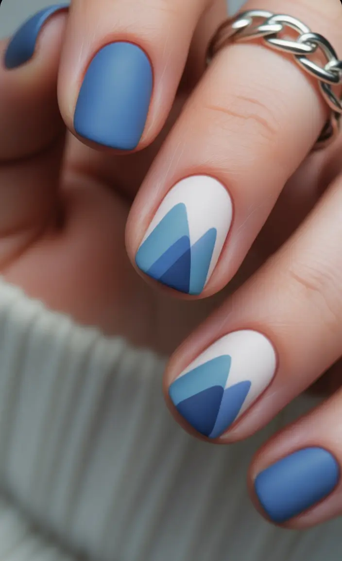 Winter Nail Art Inspo 2025–2026 Frosted Peaks Blue and White Serenity