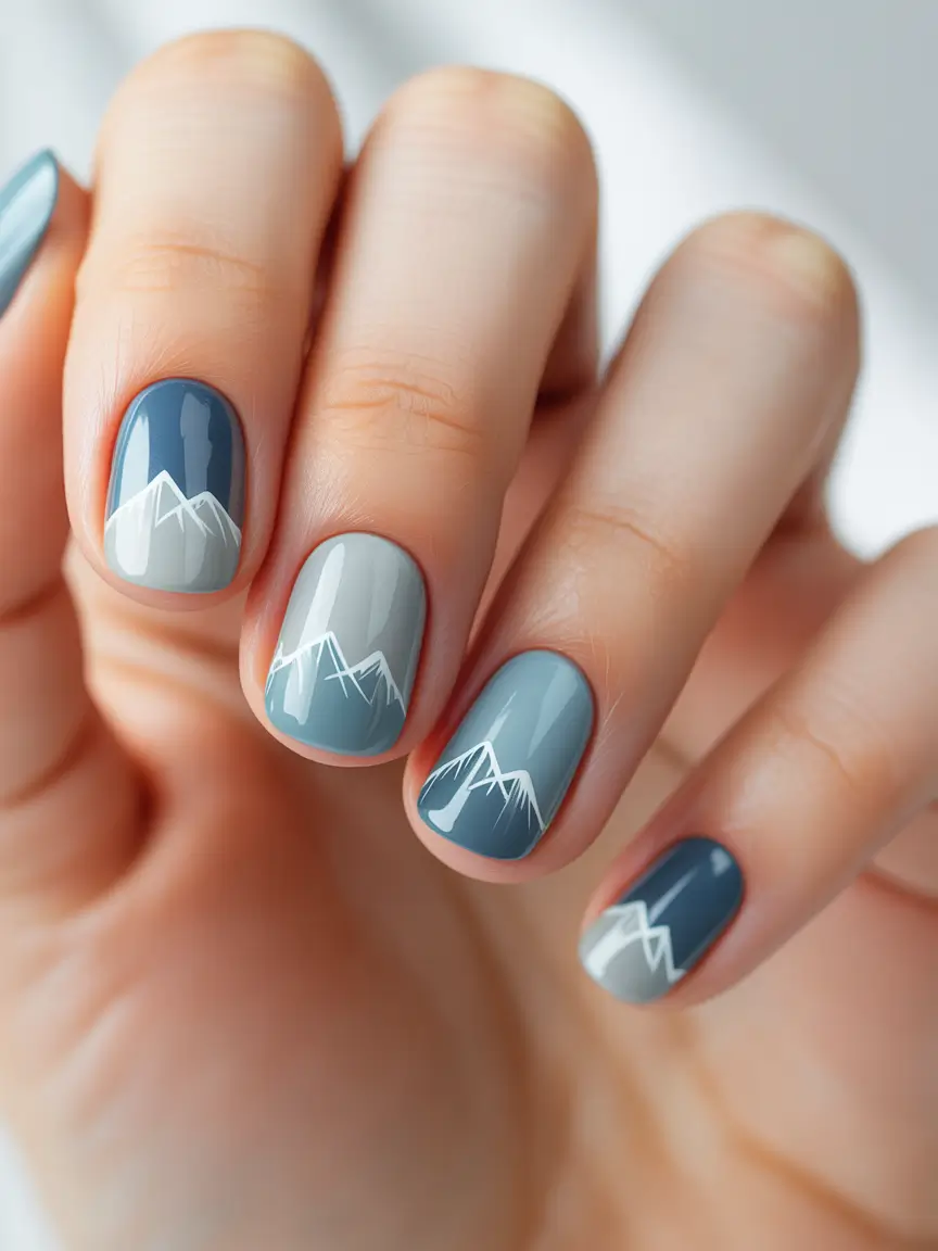 Winter Nail Art Inspo 2025–2026 Nordic Peaks Minimalist Mountain Blues