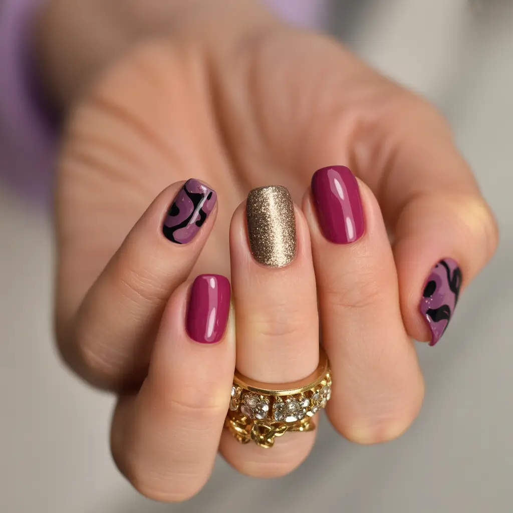 Winter Nail Art Inspo 2025–2026 Mulberry Luxe Rich Warmth with a Hint of Gold