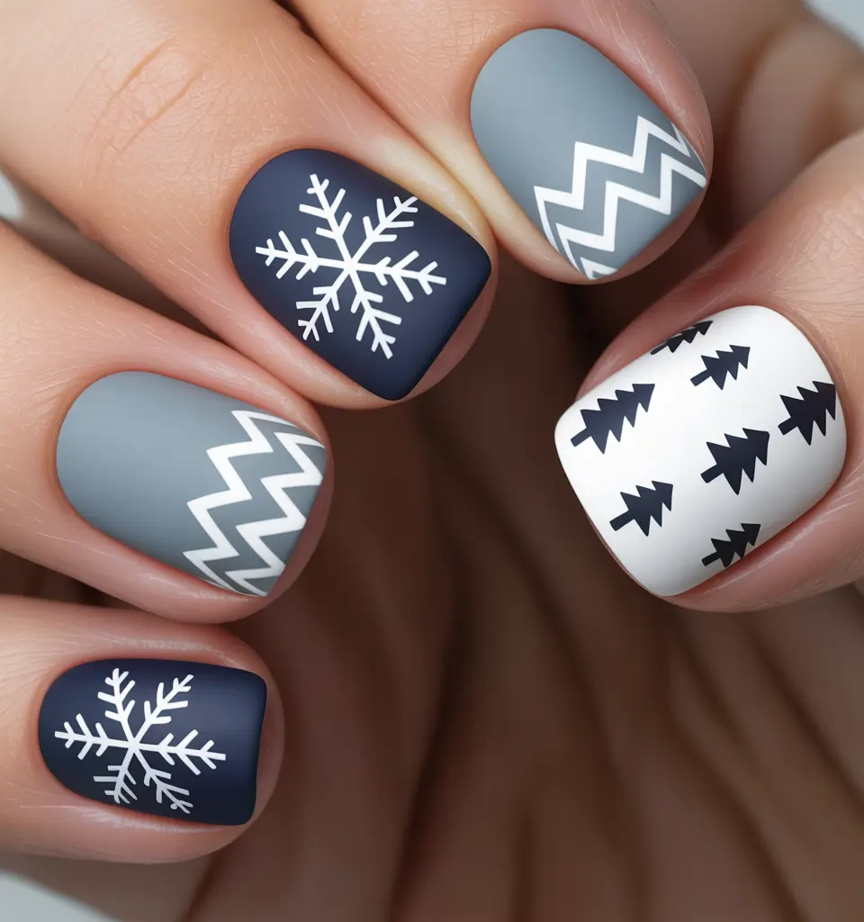 Winter Nail Art Inspo 2025–2026 Nordic Knit Cozy Blue Minimalism