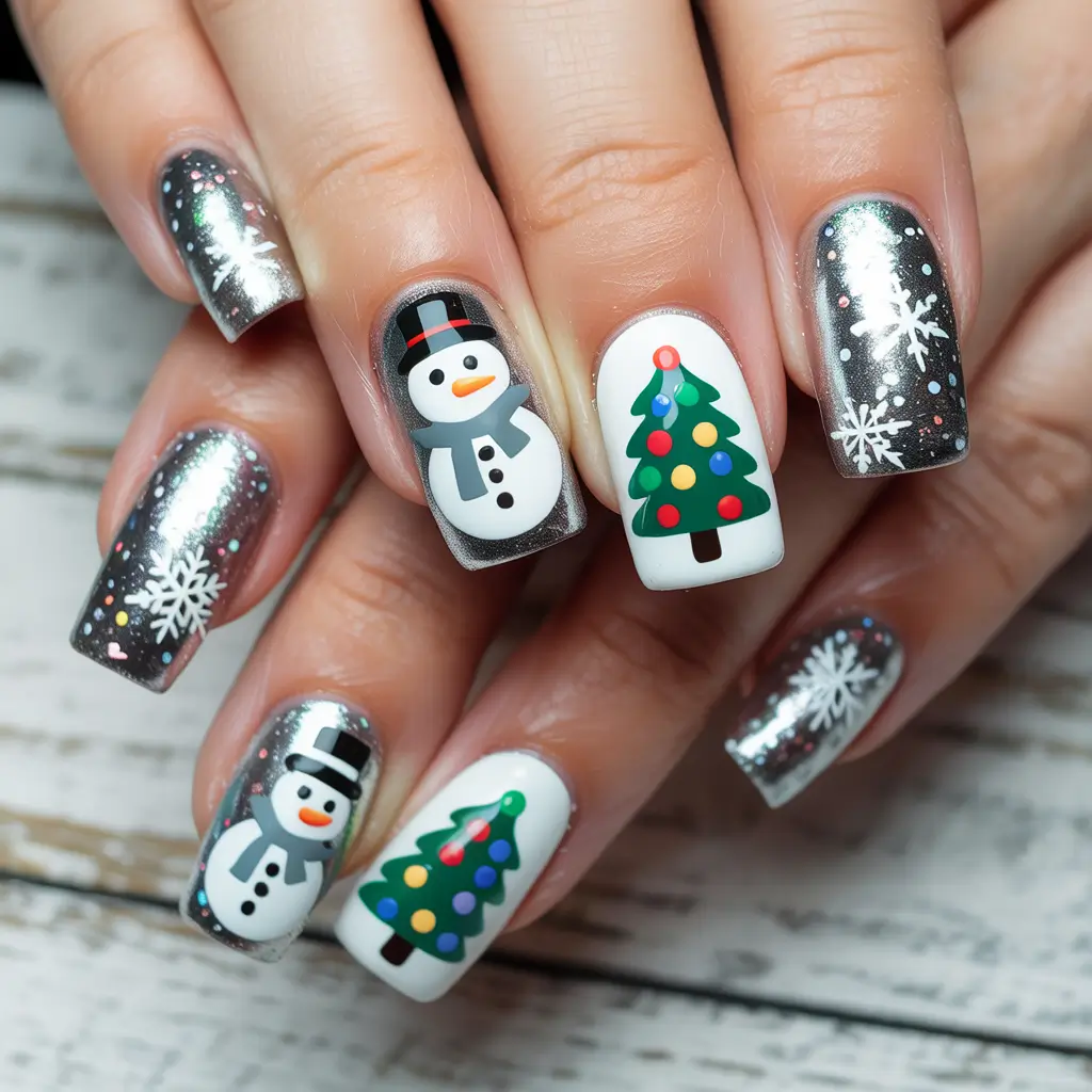 Winter Nail Art Inspo 2025–2026 Frosty Fun Snowmen and Sparkle