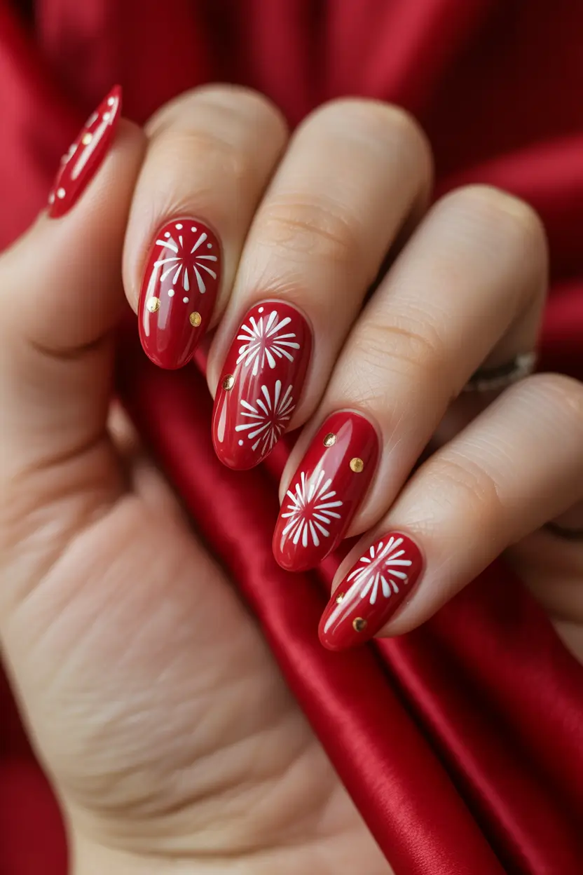 Winter Nail Art Inspo 2025–2026 Festive Fireworks Red Delight
