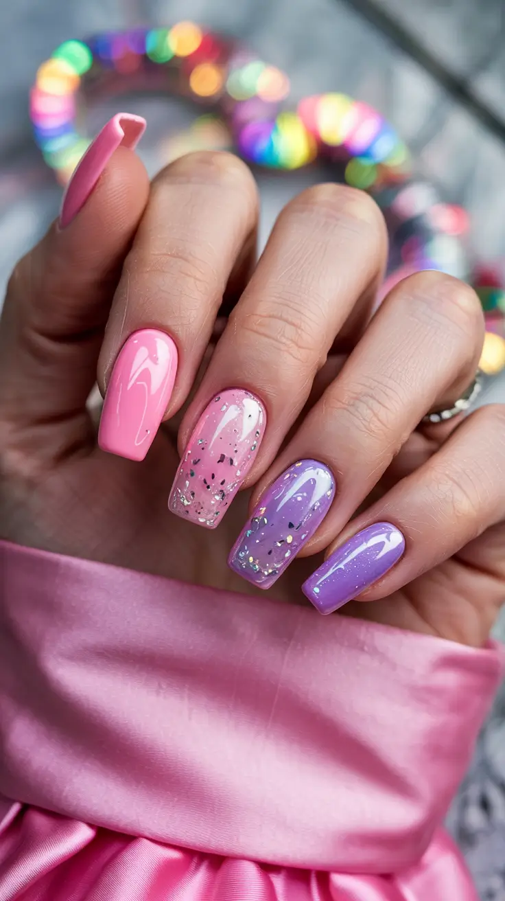 Pink Purple Glitter Nail Design Pink Frost Fade