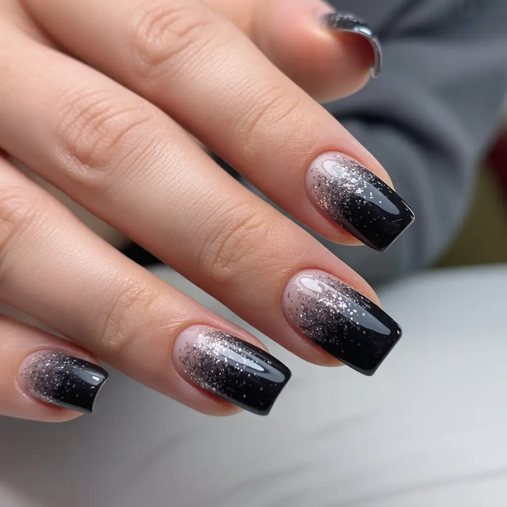 Black Glitter Ombre Nail Design Starlit Noir Ombre