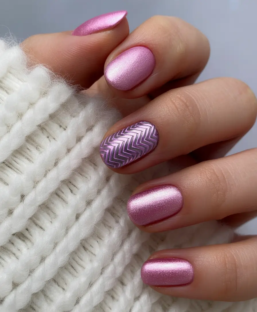 Pink Purple Winter Nail Design Frosted Lilac Shimmer