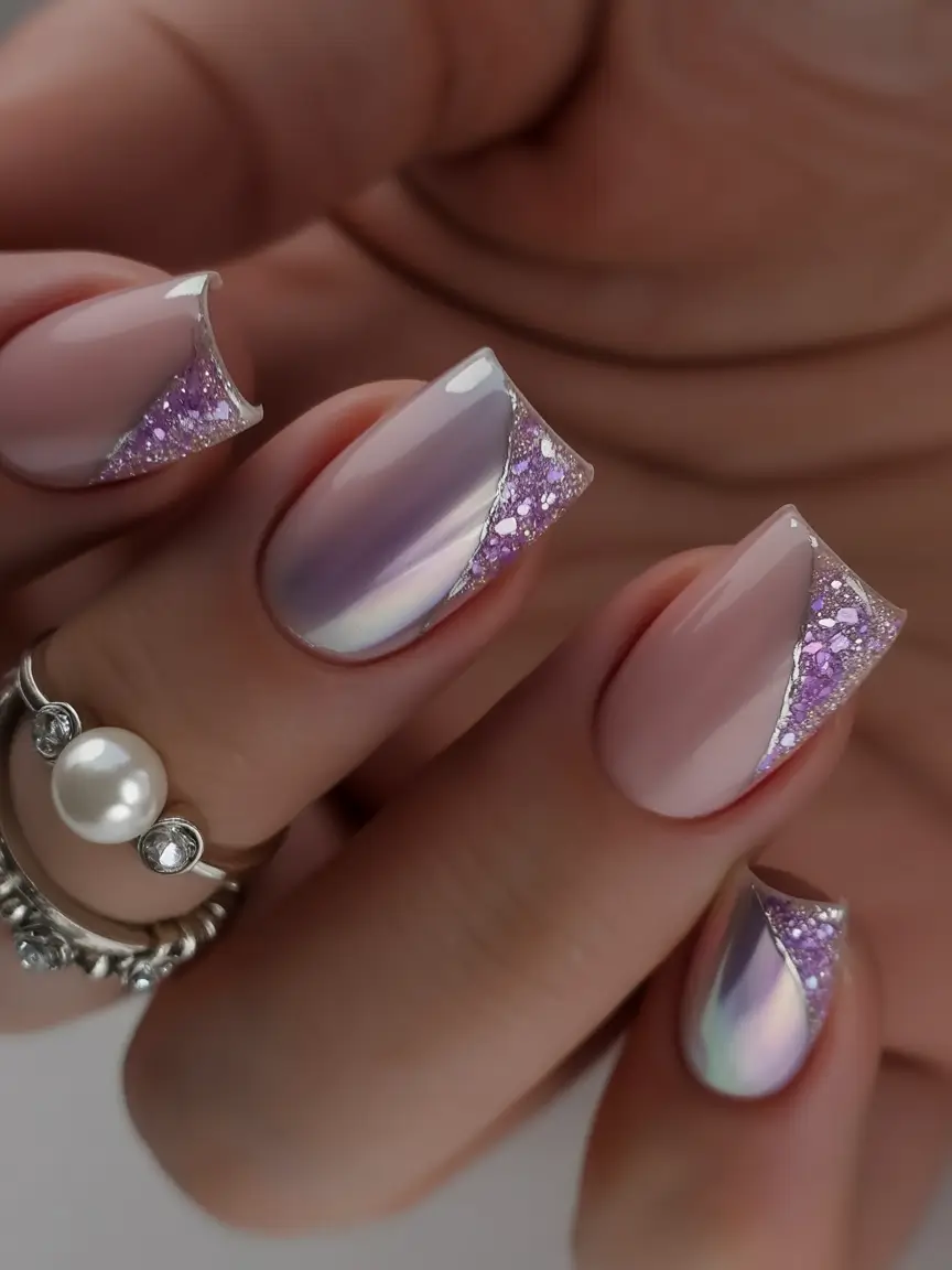 Almond acrylic Opalescent Lilac Tips