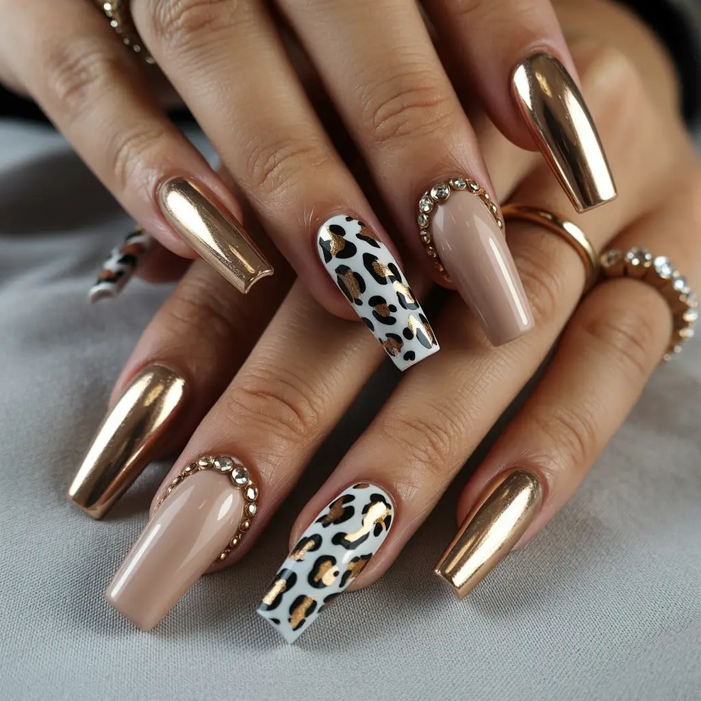 Almond acrylic Golden Safari Glam
