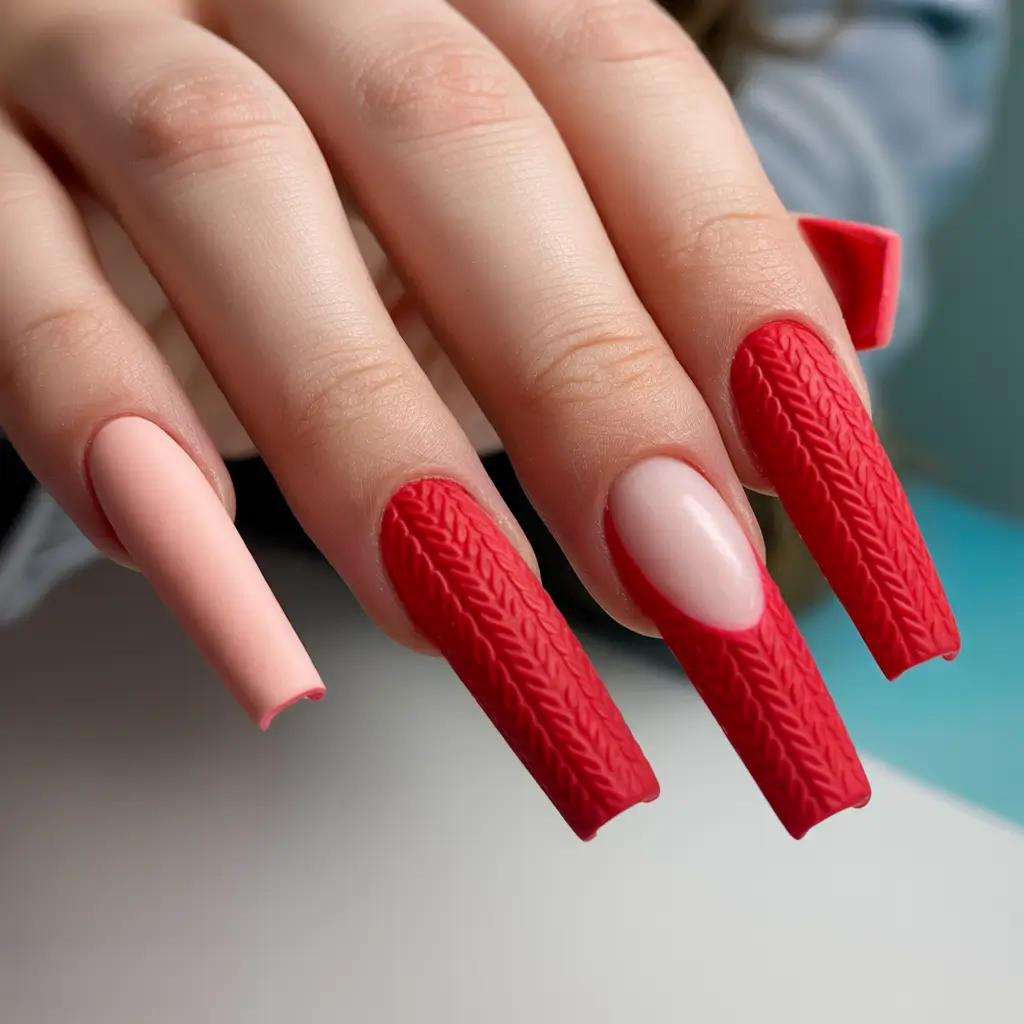 Winter Sweater Nails Ideas 2025 2026 Red Knit