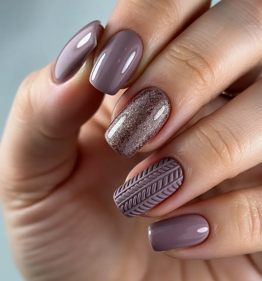 Winter Sweater Nails Ideas 2025 2026 Beige Glossy