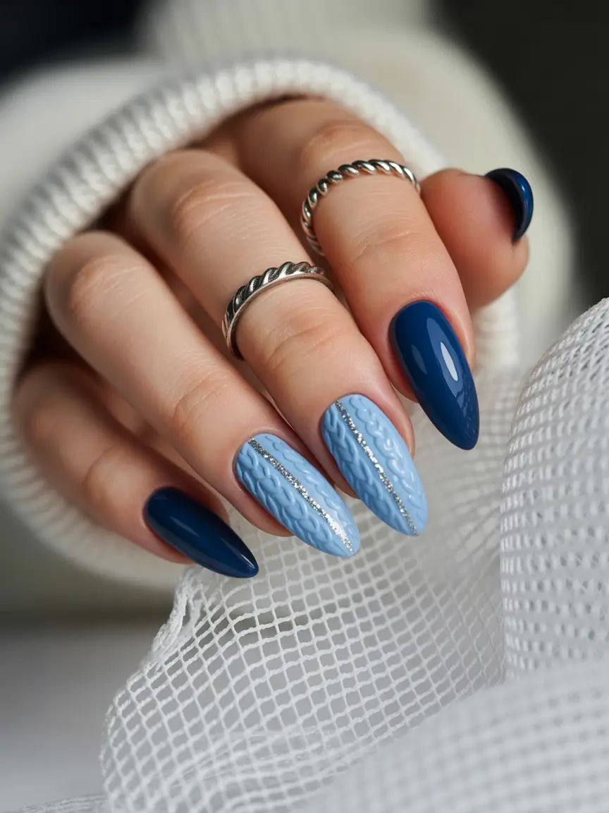 Winter Sweater Nails Ideas 2025 2026 Blue Almond