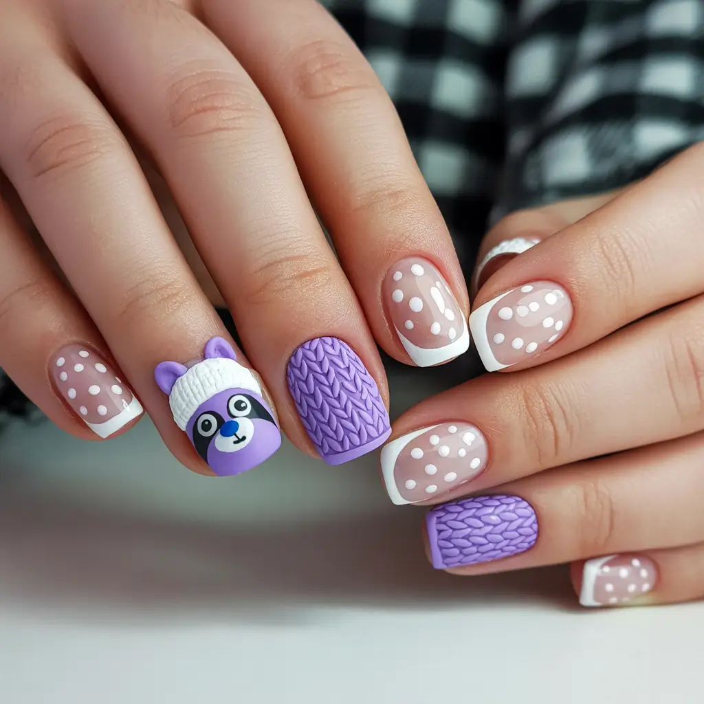 Winter Sweater Nails Ideas 2025 2026 French Tip Purple White