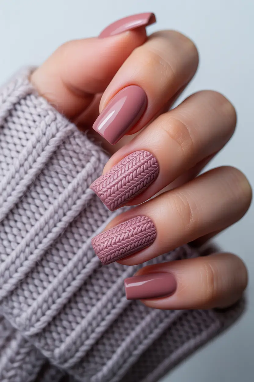 Winter Sweater Nails Ideas 2025 2026 Pink Brown Neutral