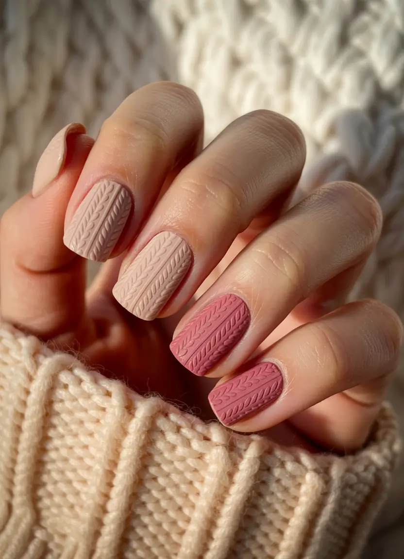 Winter Sweater Nails Ideas 2025 2026 Beige Pink