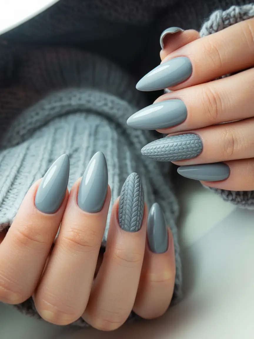 Winter Sweater Nails Ideas 2025 2026 Gray Almond