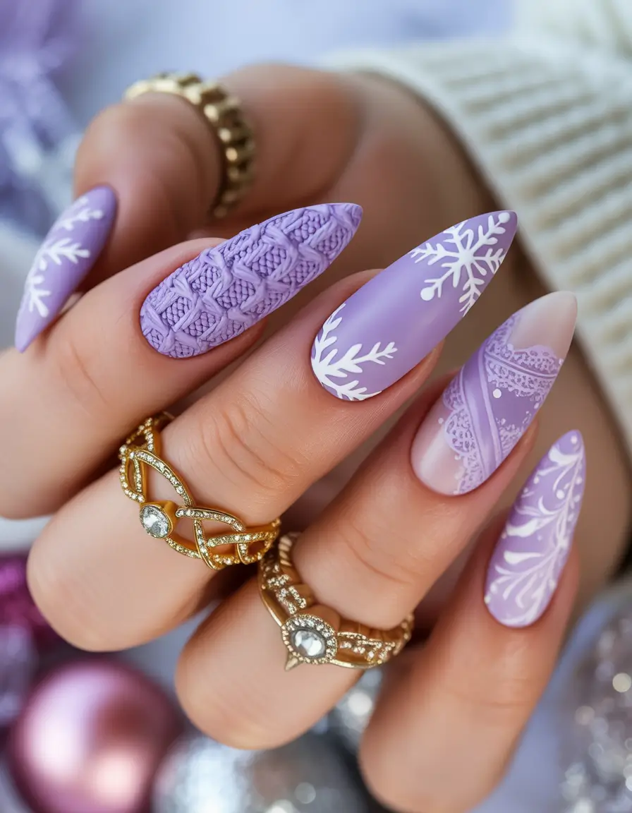 Winter Sweater Nails Ideas 2025 2026 Purple Almond White