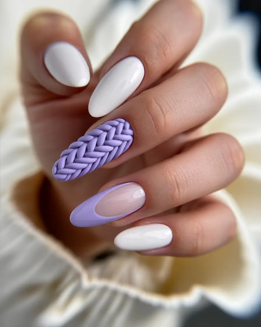 Winter Sweater Nails Ideas 2025 2026 Purple French Tip White