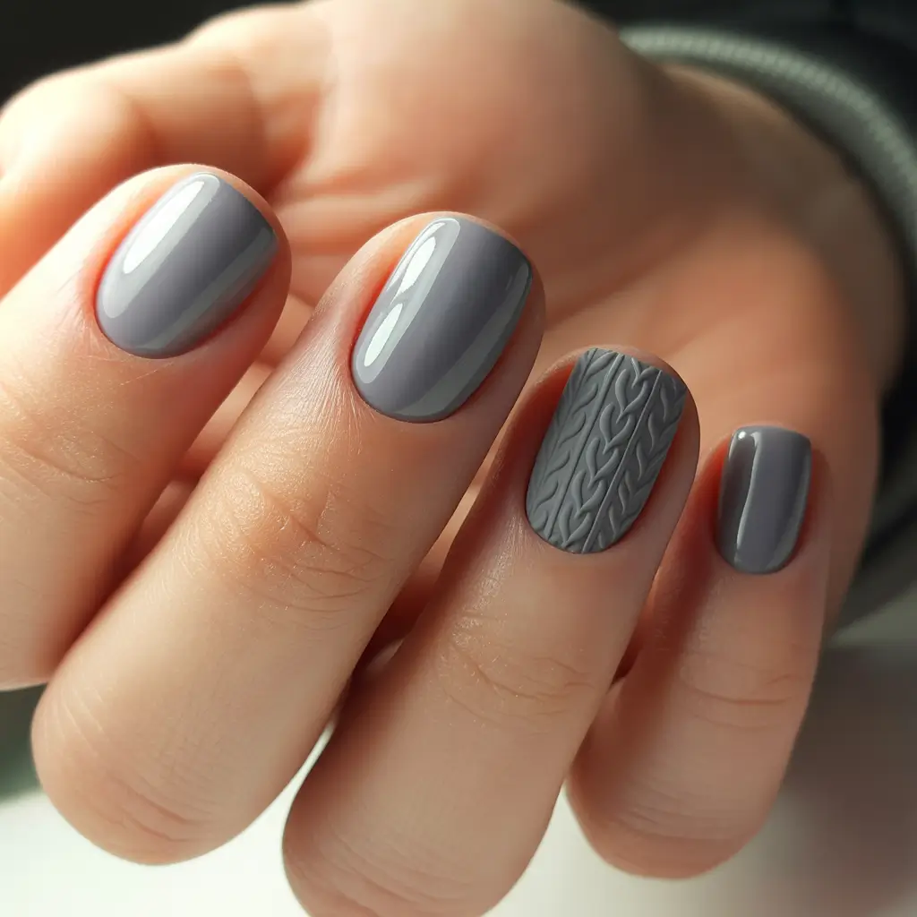 Winter Sweater Nails Ideas 2025 2026 Gray Neutral