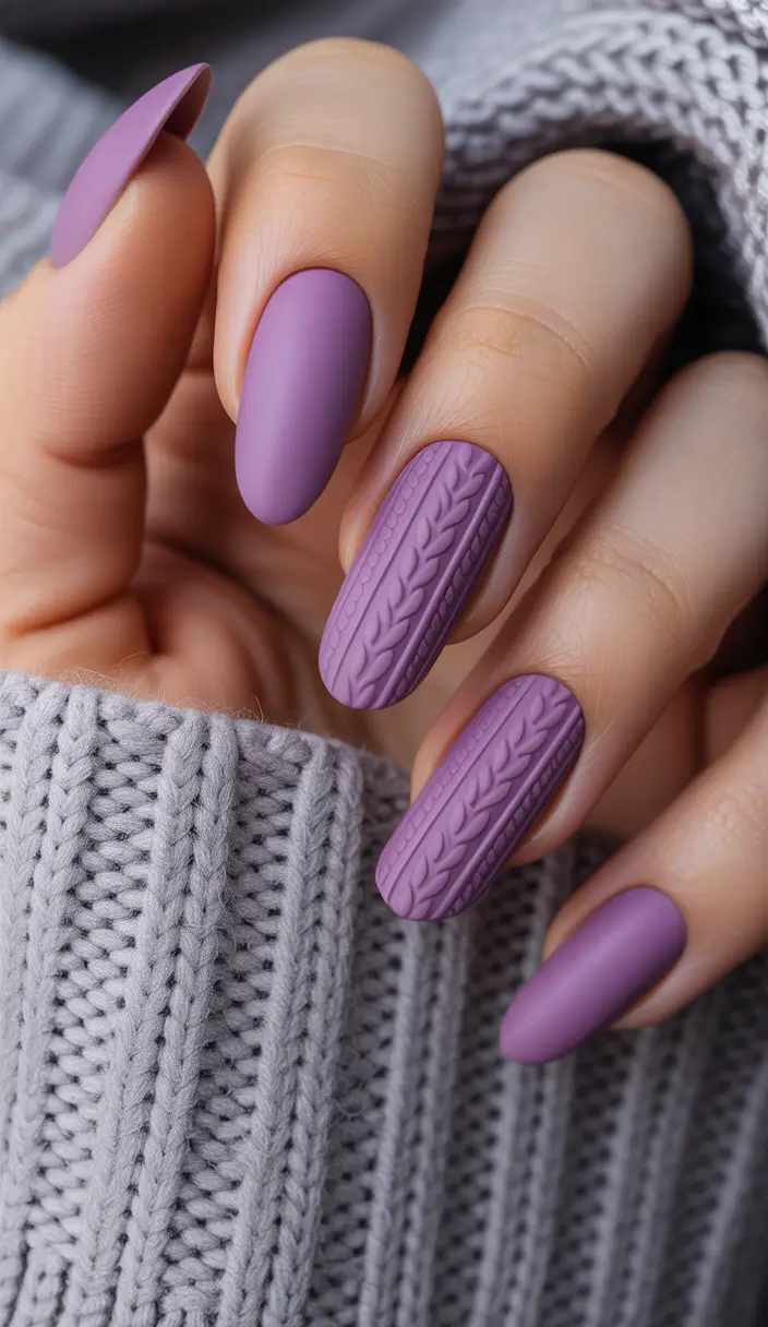 Winter Sweater Nails Ideas 2025 2026 Purple Matte