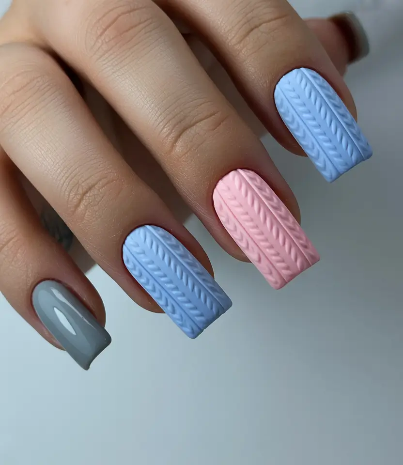Winter Sweater Nails Ideas 2025 2026 Light Blue Pink Gray