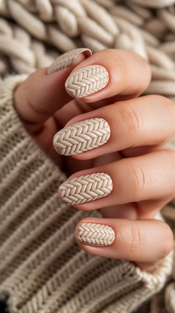 Winter Sweater Nails Ideas 2025 2026 Beige Neutral