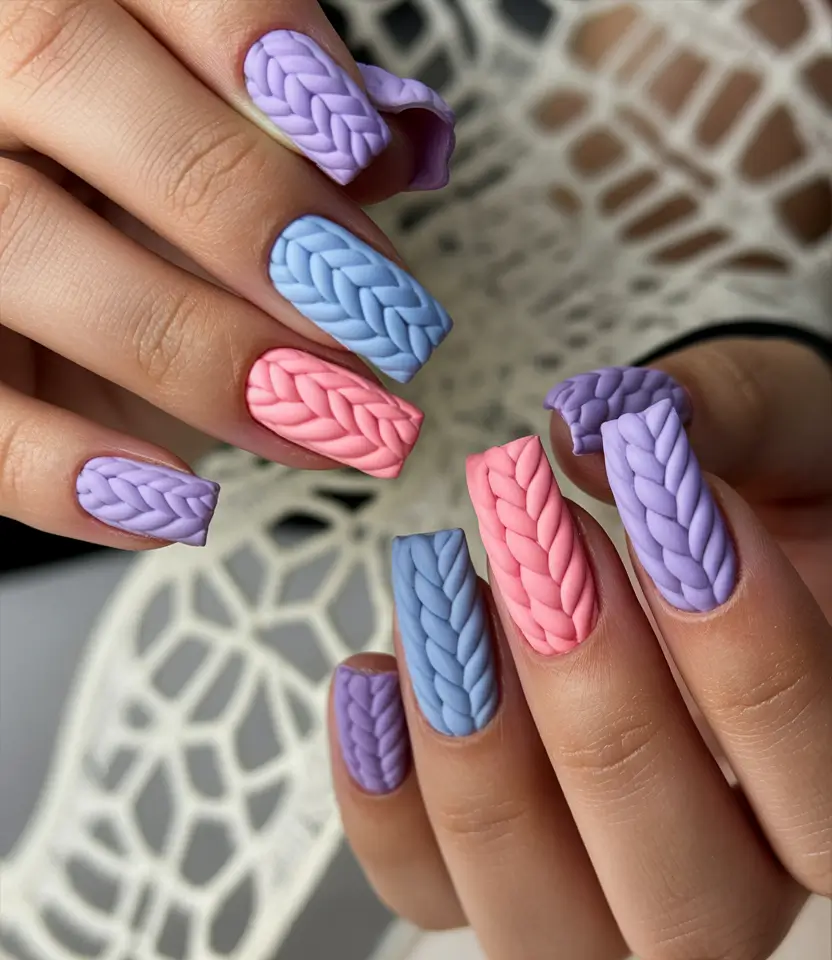 Winter Sweater Nails Ideas 2025 2026 Blue Pink Purple